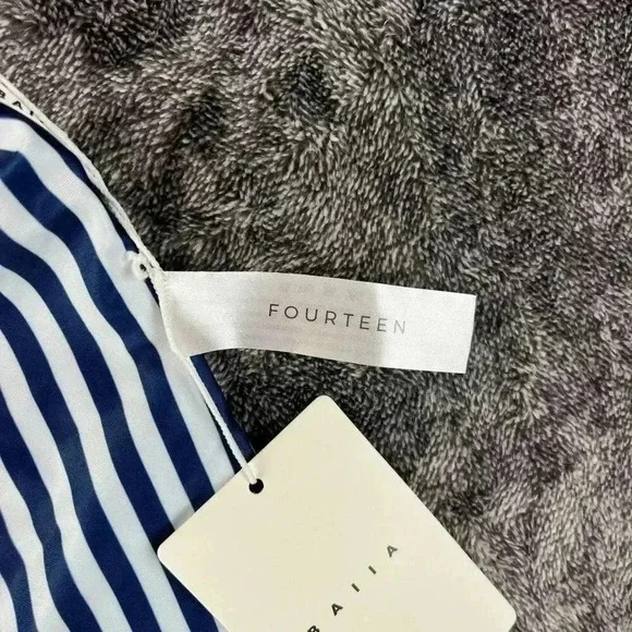 Striped One-Shoulder Navy & White Women's Swimsuit - Picture 5 of 13